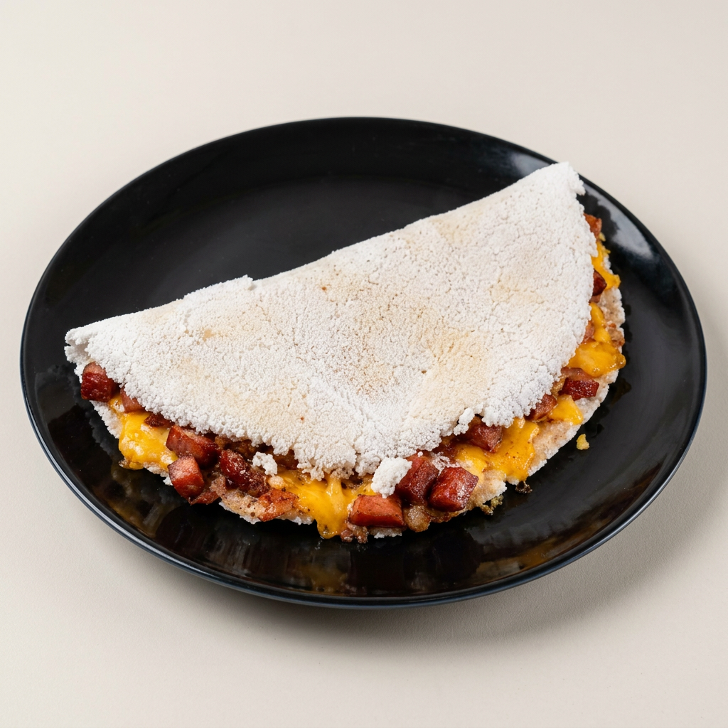 tapioca de calabresa picada com cheddar .