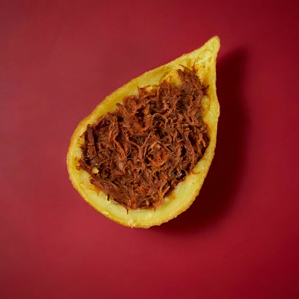 Irresistível Coxinha de Carne Louca com Massa de Batata Artesanal, Recheio de Carne Louca Suculenta e Bem Temperada. Uma Pedida Mais que Perfeita!