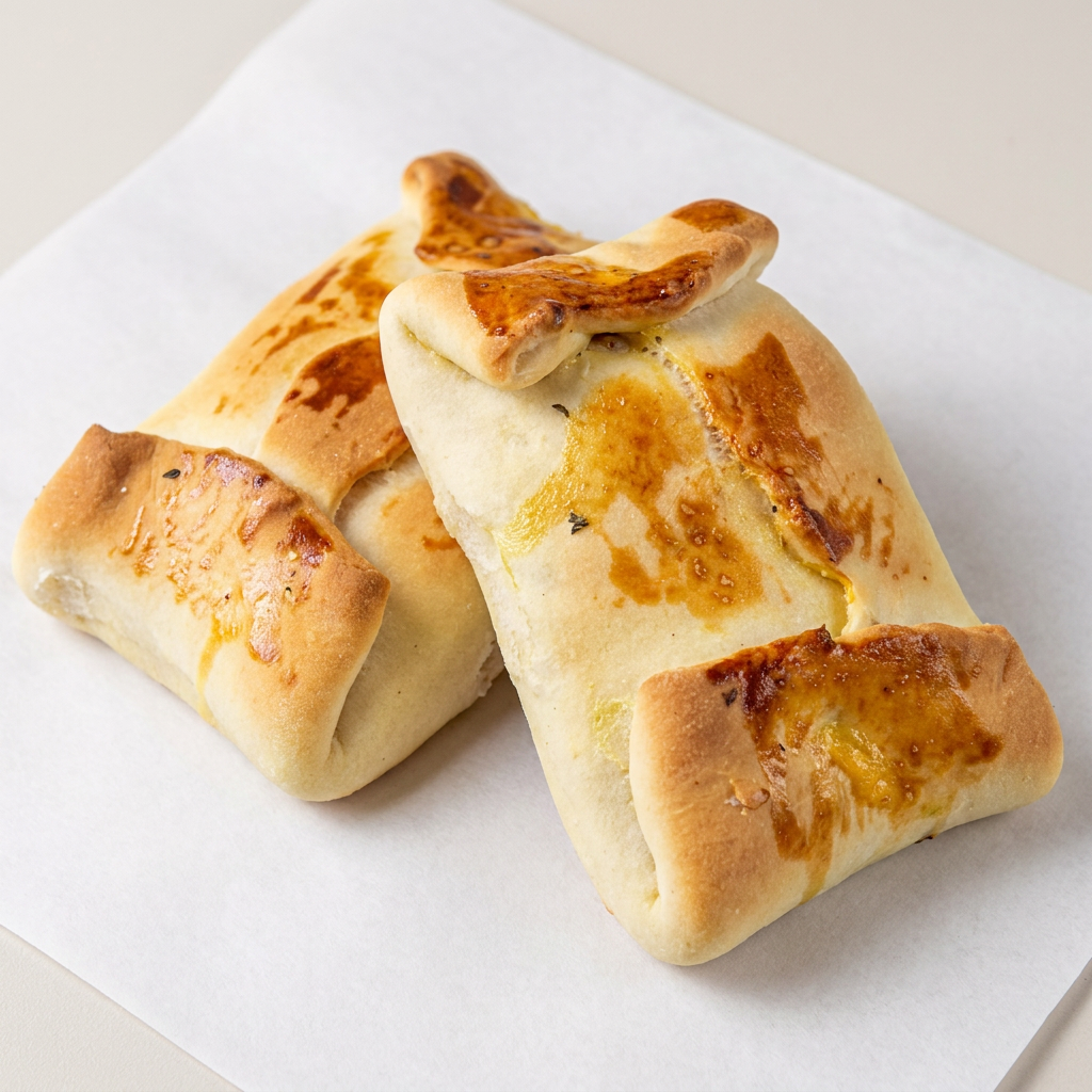 Esfiha fechada recheada com presunto, queijo mussarela, tomate e orégano!!!