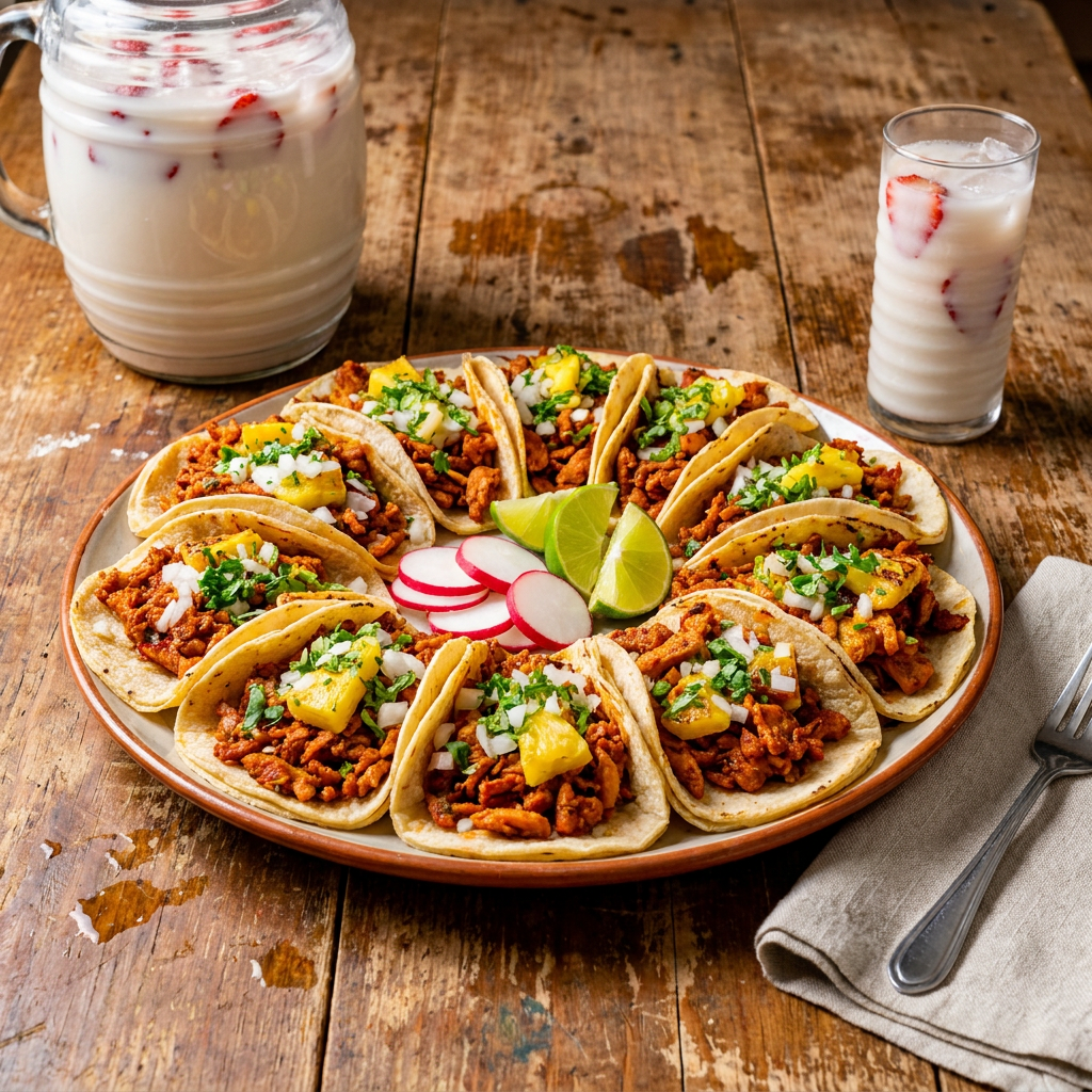 10 Tacos de Pastor + 1 Agua 500 Ml Horchata Fresa