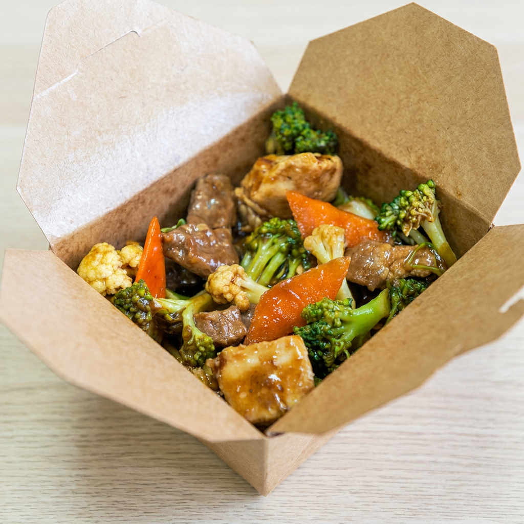 Yakissoba 1/2 porção tradicional 50 reais Frango, carne, brócolis, couve-flor, cenoura, repolho,acelga, cebola, macarrão, molho especial e óleo de gergelim.