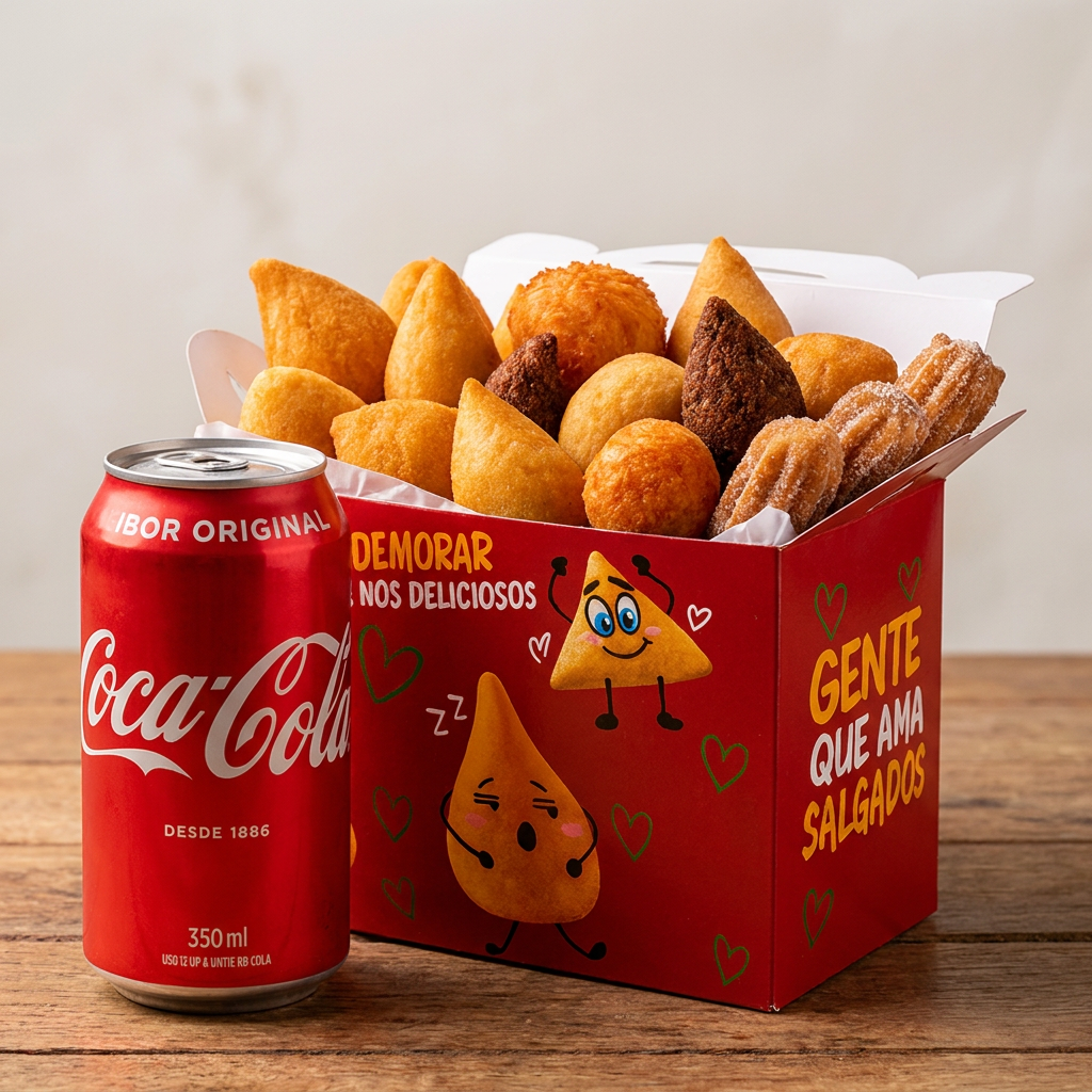 Apresentamos o Combo composto por 30 salgados fritos 10g + 10 mini Churros, irresistivelmente saborosos e crocantes. Este combo une a perfeição dos salgados com a refrescância da Coca-Cola de 200ml, tornando-o a escolha ideal para qualquer momento do seu Dia, seja almoço, jantar ou até mesmo um lanche especial. Observação: Não realizamos alterações nos sabores e quantidades dos itens do combo.