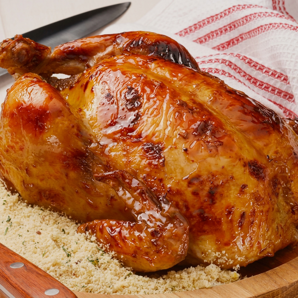 O FRANGO ASSADO COM FAROFA __ Ofrango assado acompanha uma delisiosa FAROFA industrializada30g . temperada .O tempero do frango e muito especial deixa o frango bem macio e suculento e saboroso,.o FRANGO é composto por 2 asas, 4 pedaços macio do peito,2 coxas,2 sobrecoxa.JÀ enviamos o frango CORTADO ,se preferir O frango SEM CORTE e só enviar na observação.