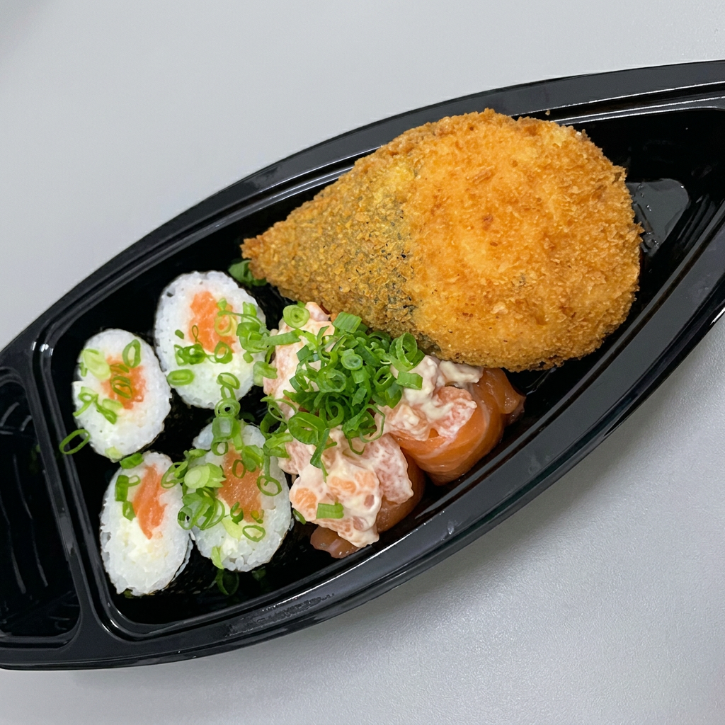 1 Temaki De Salmão Hot, 4 Hossomaki De Salmão Cru E 3 Joe De Salmão Cru