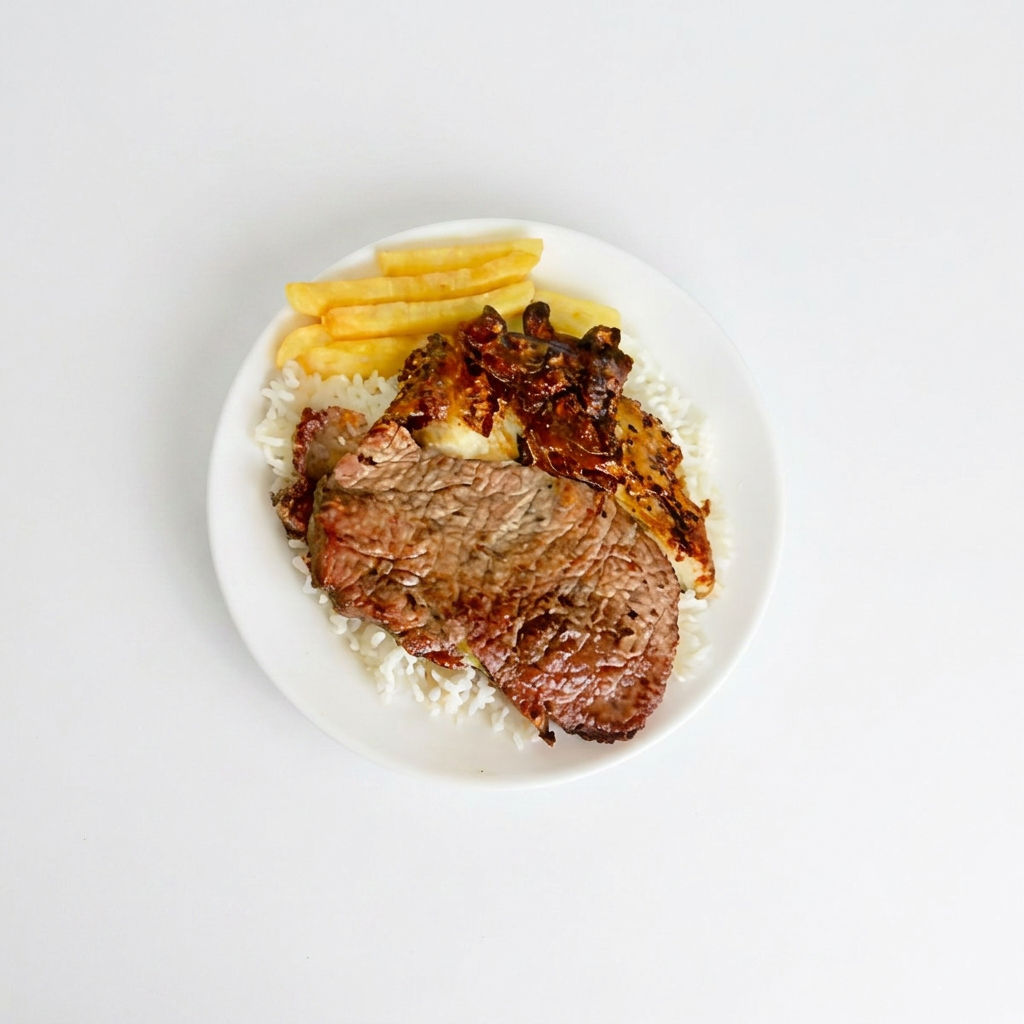 Arroz,feijão,Contra file,file de peito , batata frita