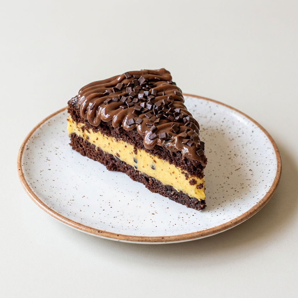 Massa de chocolate com cobertura de brigadeiro tradicional e recheio cremoso de brigadeiro de maracujá. Doce com toque cítrico!