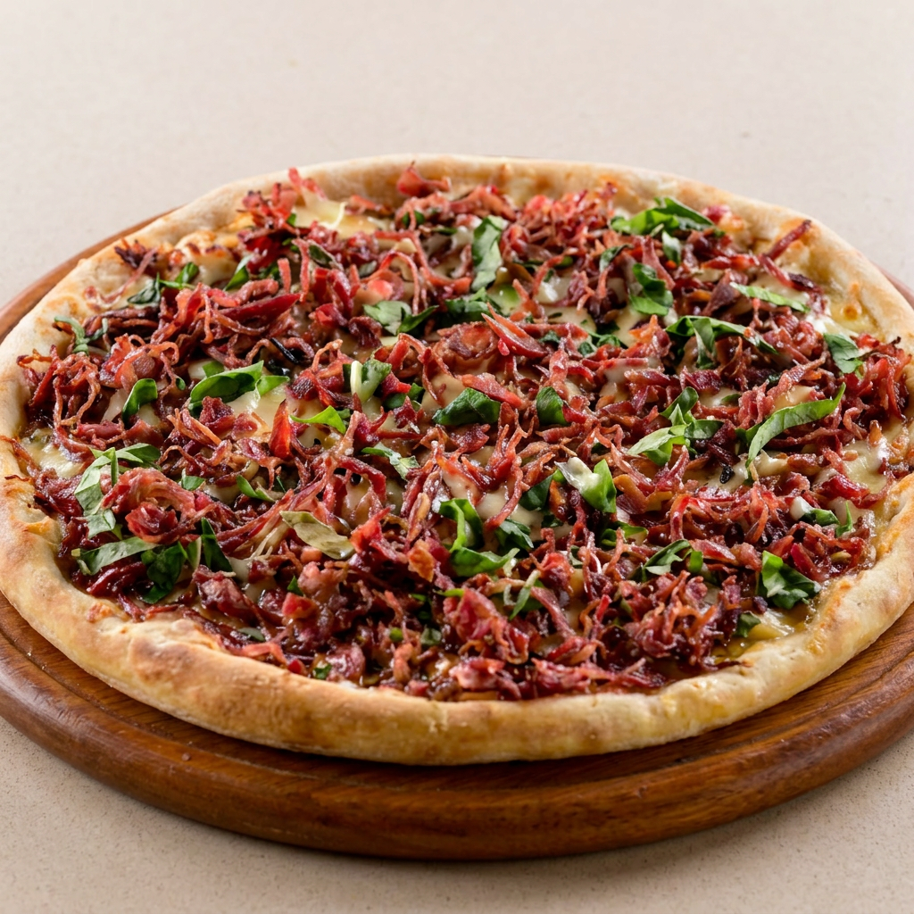 Molho, carne seca, mussarela e azeitonas