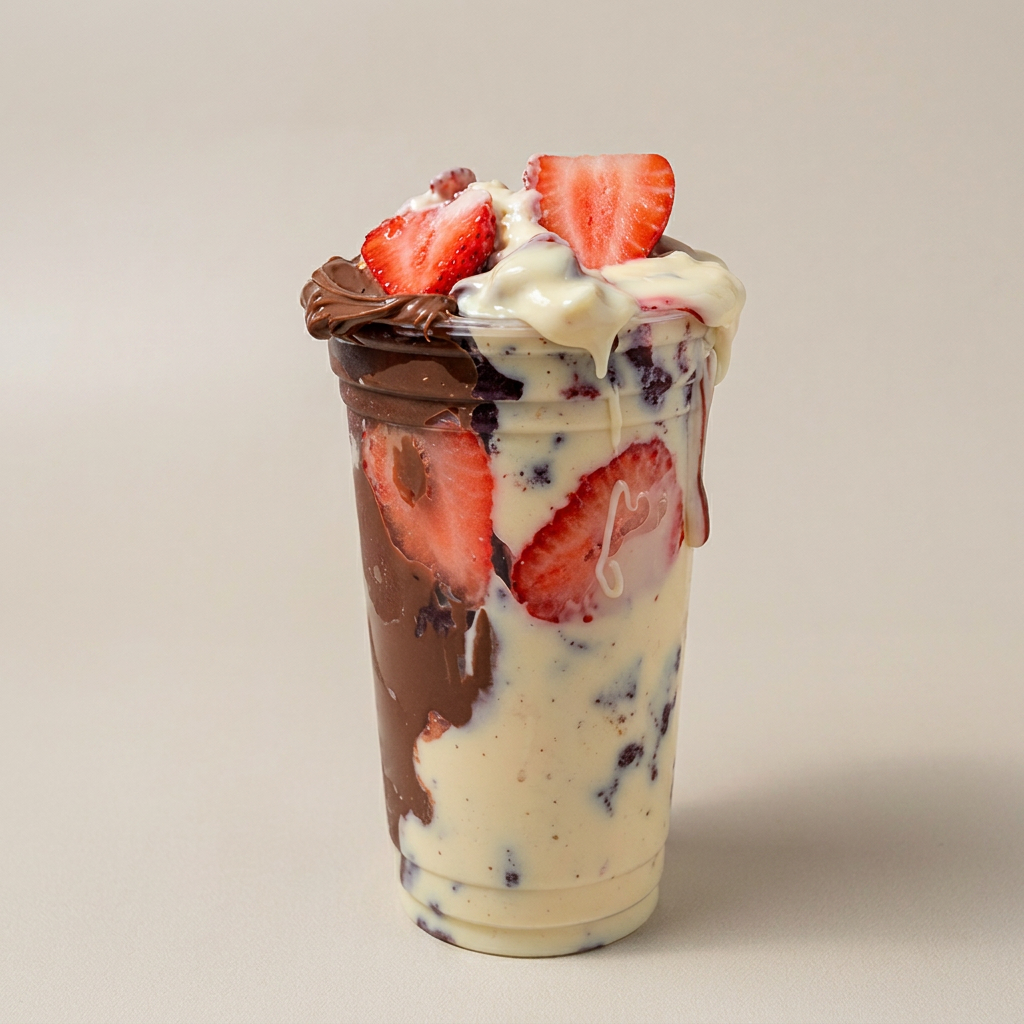 Açaí, Nutella, Creme de Cookies, Morango e Leite condensado.