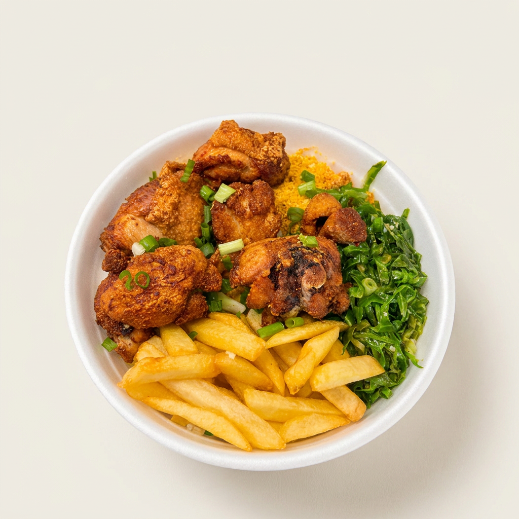 NÃO FAZEMOS ALTERAÇÃO NO PRATO. Saboreie o conforto de casa com o nosso irresistível Marmitex de Frango Frito com Fritas! Suculentos pedaços de frango, temperados na medida certa e crocantes por fora, combinados com batatas fritas douradinhas . Aquele clássico que mata a sua fome e agrada o seu paladar. Perfeito para o almoço ou jantar!