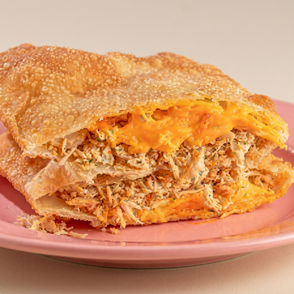 massa crocante e frita por imersão, com recheio suculento de frango desfiado com cheddar