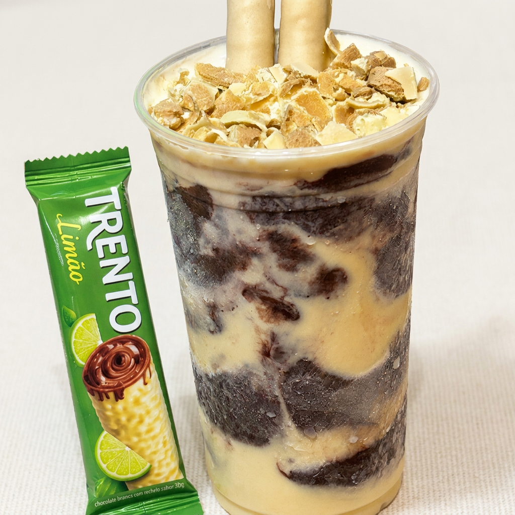Mousse de limão supercremosa, coberta com muito chocolate e finalizada com pedaços crocantes de Trento sabor limão. A combinação perfeita entre o azedinho do limão e a intensidade do chocolate, criando uma sobremesa irresistível em cada colherada.