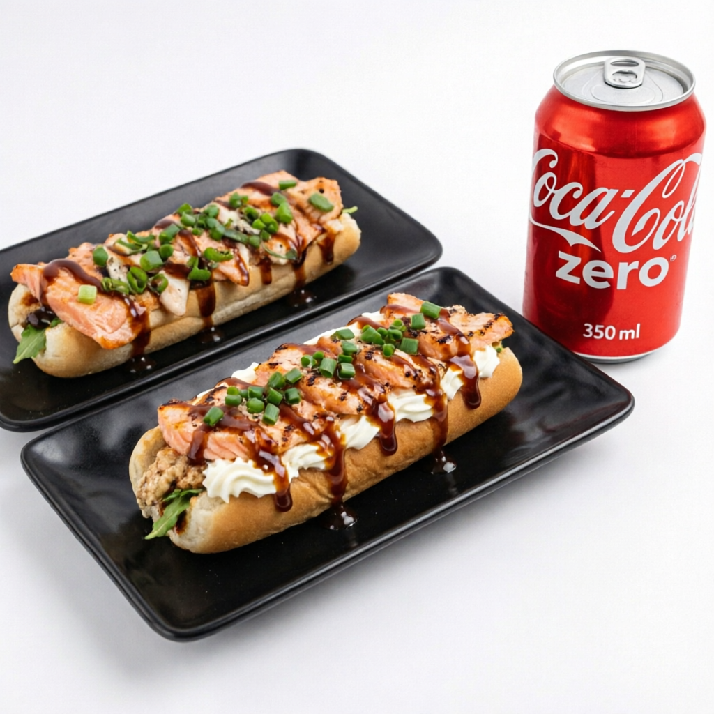Sushi de salmão com cobertura de salmão grelhado, cream cheese cebolinha e molho tare + 1 coca cola 200 ml