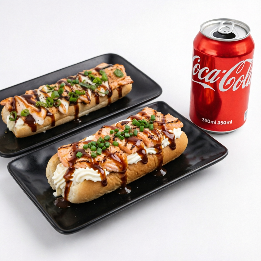 Sushi de salmão com cobertura de salmão grelhado, cream cheese cebolinha e molho tare + 1 coca cola 200 ml