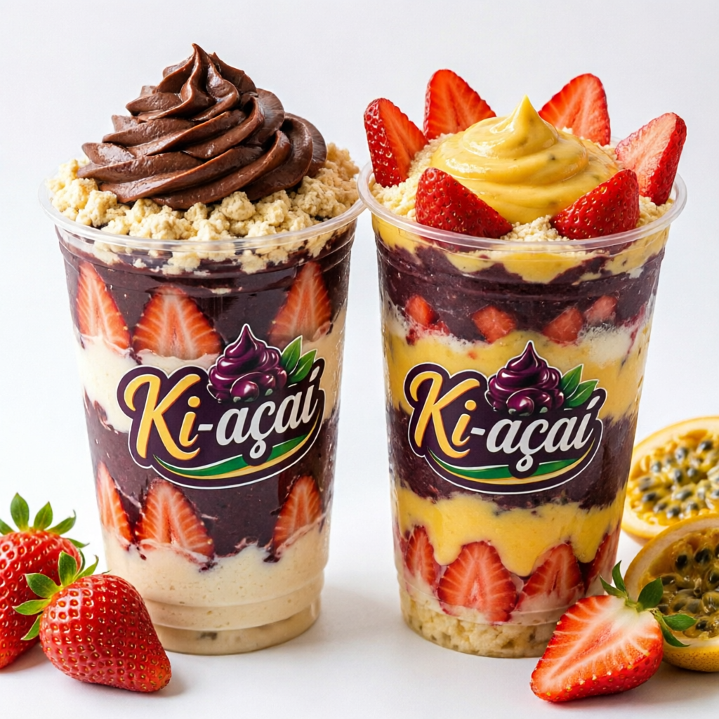 A combinação perfeita para compartilhar! 🥤 Ninho com Nutella – Açaí cremoso em camadas, Creme Ninho, morangos frescos e uma generosa cobertura de Nutella. 🥤 Explosão de Maracujá – Açaí cremoso em camadas com mousse de maracujá, morangos frescos e finalização com mais mousse de maracujá.