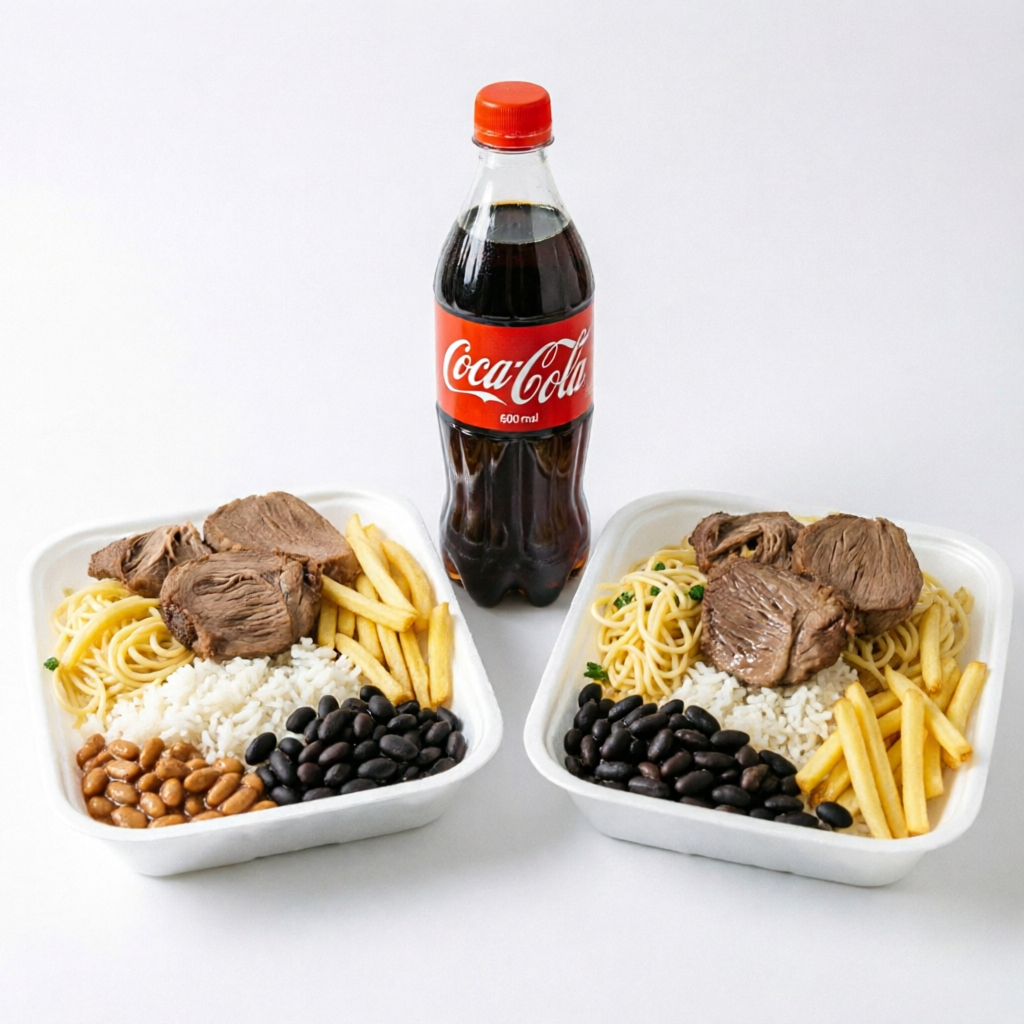 Combo c/ 2 Marmitas de Cupim Assado no Bafo + Coca Cola 600ml Duas marmitas irresistíveis com cupim assado no bafo, macio e suculento, acompanhadas de arroz soltinho, feijão bem temperado, macarrão saboroso e batata frita crocante. Para completar, uma Coca-Cola 600ml geladinha. Um combo completo, delicioso e feito com aquele toque caseiro que todo mundo ama!