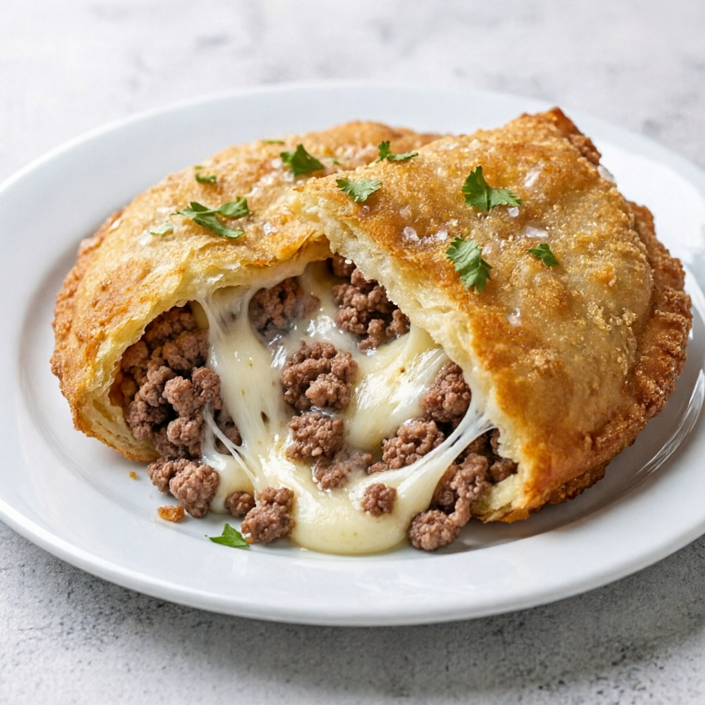 Pastel recheado com carne temperada e suculenta, combinada com queijo derretido, criando um sabor irresistível e bem cremoso!