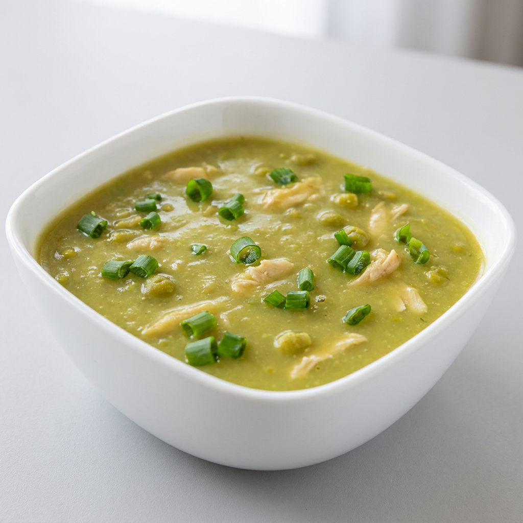 Maravilhoso caldo de ervilha com frango desfiado e com temperos de legumes e o especial toque da casa. Porção de 600ml. Foto meramente ilustrativa