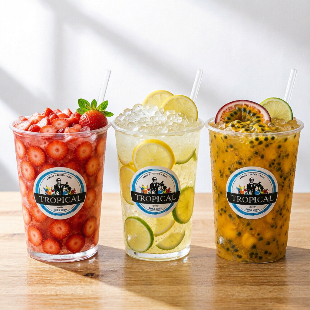 3 caipirinhas de 700ml nos sabores morango, maracujá e limão com cachaça velho barreiro