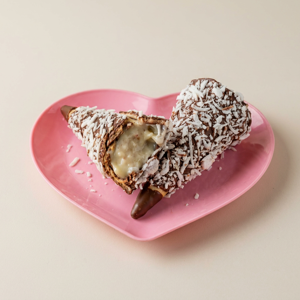 Feito com recheio cremoso de coco, casquinha crocante banhado no chocolate Harold e finalizado com flocos de coco macio, tudo bem fresquinho e muito saboroso.
