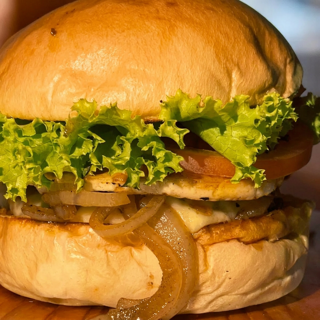 Saboroso blend de 120g de carne bovina, grelhado à perfeição, combinado com cebola caramelizada e uma generosa fatia de queijo mussarela ou cheddar, derretido no ponto certo. O pão amanteigado, macio e levemente dourado, envolve o recheio com suavidade. Para completar, alface fresca, tomate e ovo trazem equilíbrio e um toque clássico ao lanche. Este é o nosso Burguer salada, feito com ingredientes selecionados para proporcionar sabor e satisfação em cada mordida