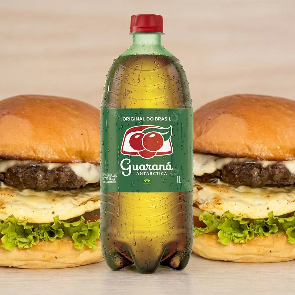1 Guaraná de 1L. Cebola, tomate, ovo, alface, carne 120g. Preço original R$ 45,99 (10% de desconto)