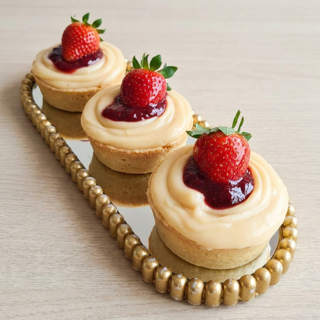 Massa a base de biscoito, brigadeiro cremoso de limão siciliano e geléia artesanal de frutas vermelhas.