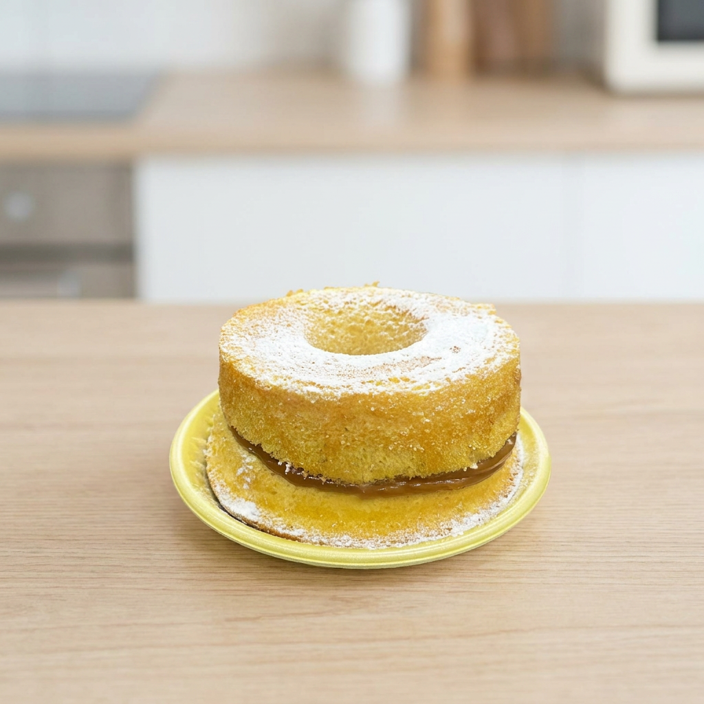 Suntuosamente preparado, este Bolo de Bem Casado é uma verdadeira obra de arte culinária. Sua massa artesanal, infundida com um delicado toque de baunilha, proporciona uma experiência sensorial única. Recheado com uma camada generosa de doce de leite, garante uma suculência irresistível à cada mordida. Finalizado com uma leve polvilhada de açúcar de confeiteiro, confere um charme especial e um sab