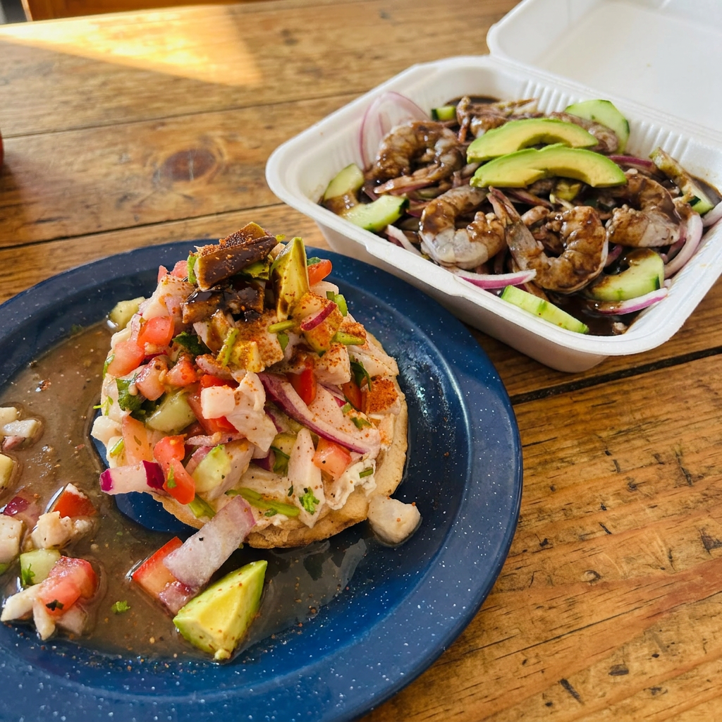 Aguachiles Salsa Negra+Tostada de Pescado Ceviche