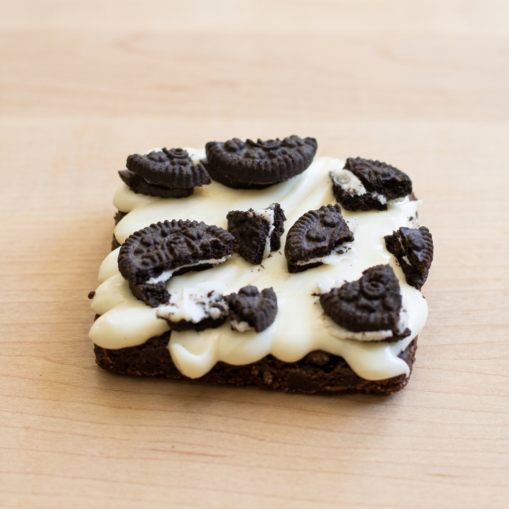 Brownie artesanal de chocolate, super macio, recheado com creme de Oreo. Cremoso, intenso e perfeito para os apaixonados por chocolate e biscoito.