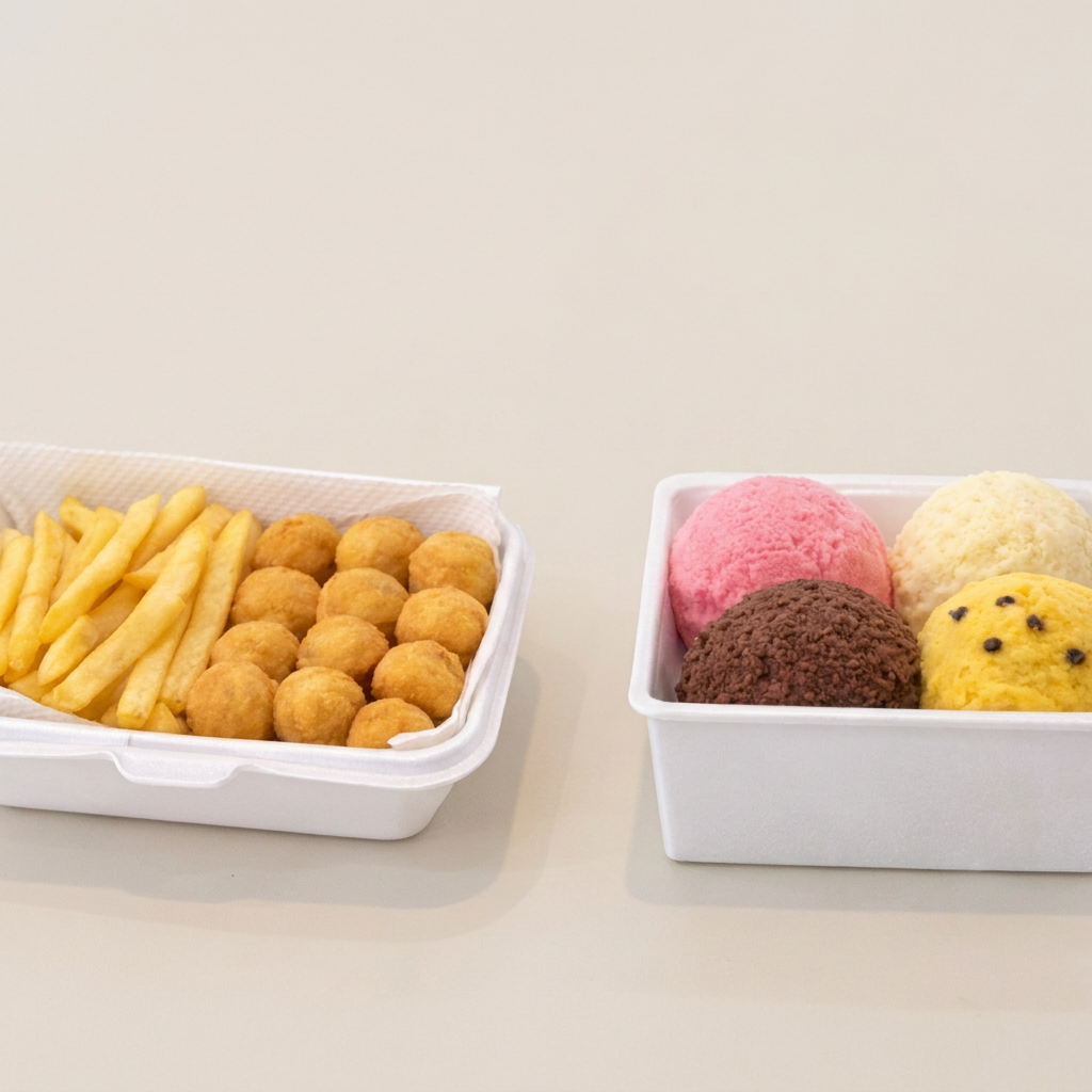 Cuba P com 4 Bolas de Sorvetes + Mix De Mini Salgadinhos e Batata Frita crocante