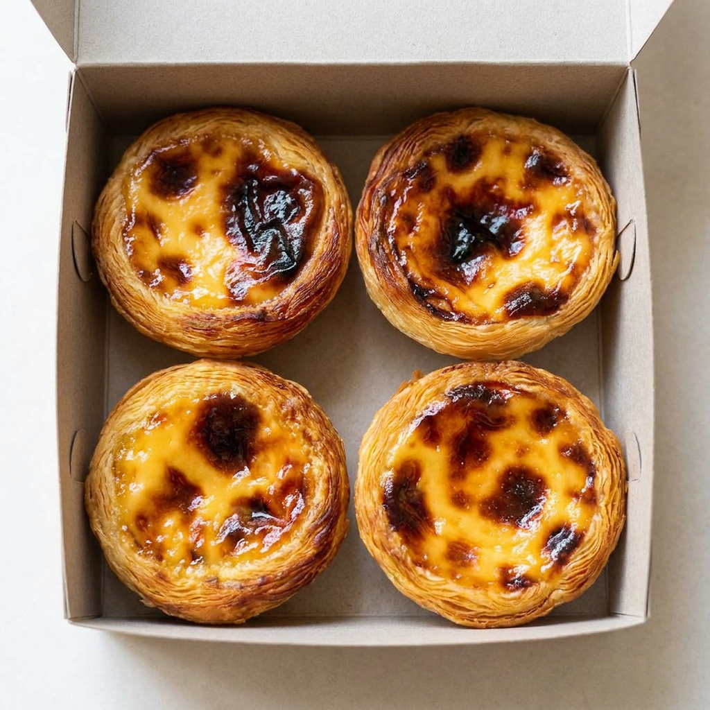 “Delicioso pastel de nata, com massa folhada crocante e recheio cremoso de creme. Um clássico português irresistível!”