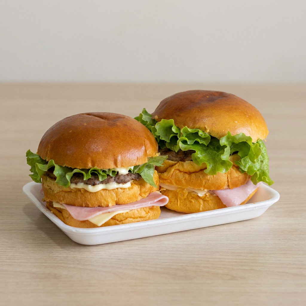 MAIONESE, PRESUNTO, QUEIJO, HAMBURGUER, TOMATE E ALFACE