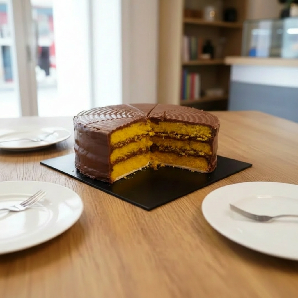 Conferido pela revista panificação brasileira o 2º melhor bolo de cenoura do Brasil. Bolo de Cenoura coberto e recheado com ganache de chocolate belga
