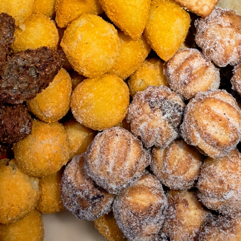 50 mini salgados + 20 churros. Ideal para dividir.