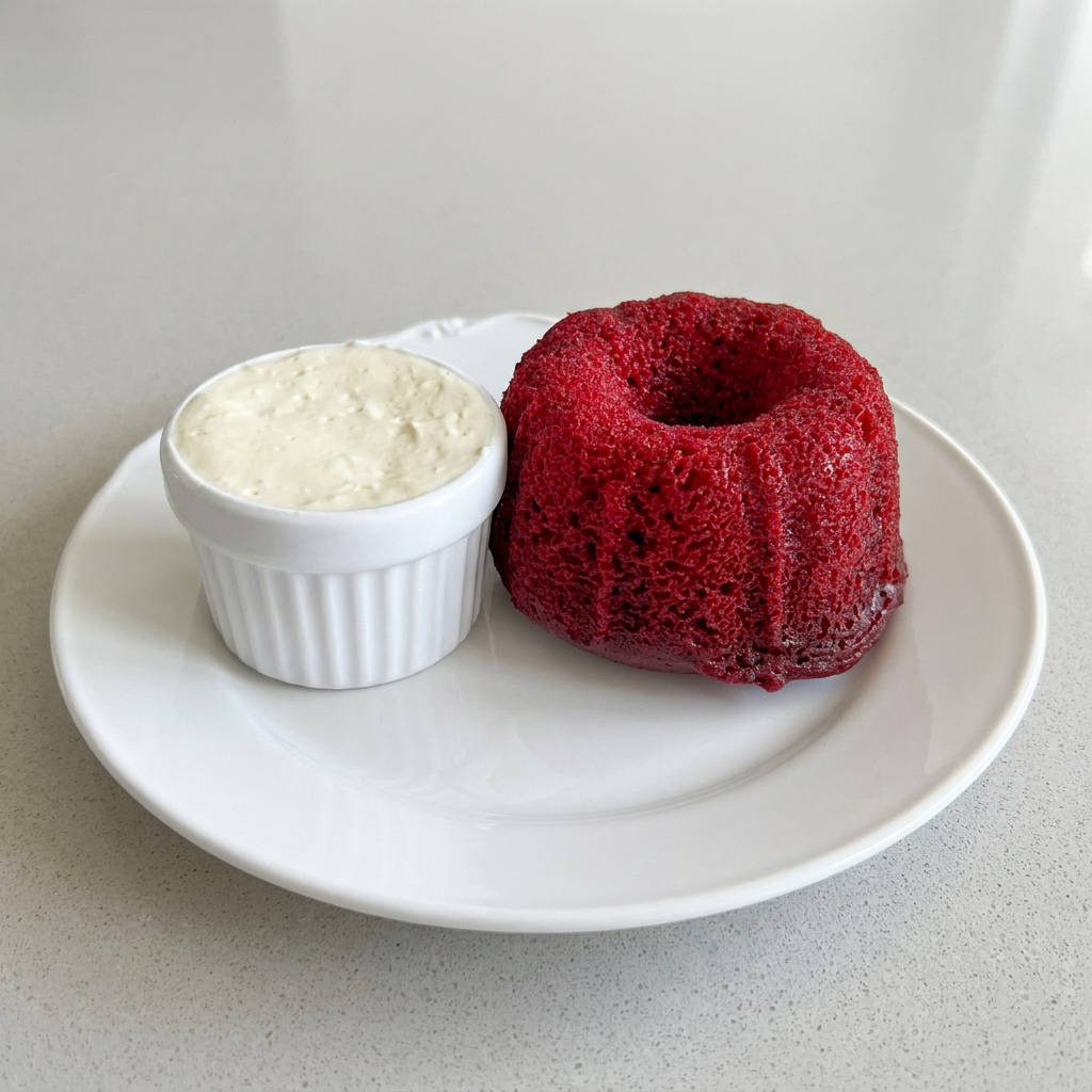 Bolo Red Velvet acompanhado de cobertura feita a base de cream cheese. (A cobertura vai à parte)