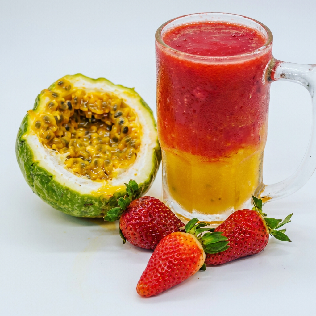 Une o poder calmante do maracujá (que ajuda a relaxar a mente) com a alta carga de antioxidantes do morango (que protege as células e cuida da pele). É uma ótima opção para aliviar o estresse acumulado no dia a dia.