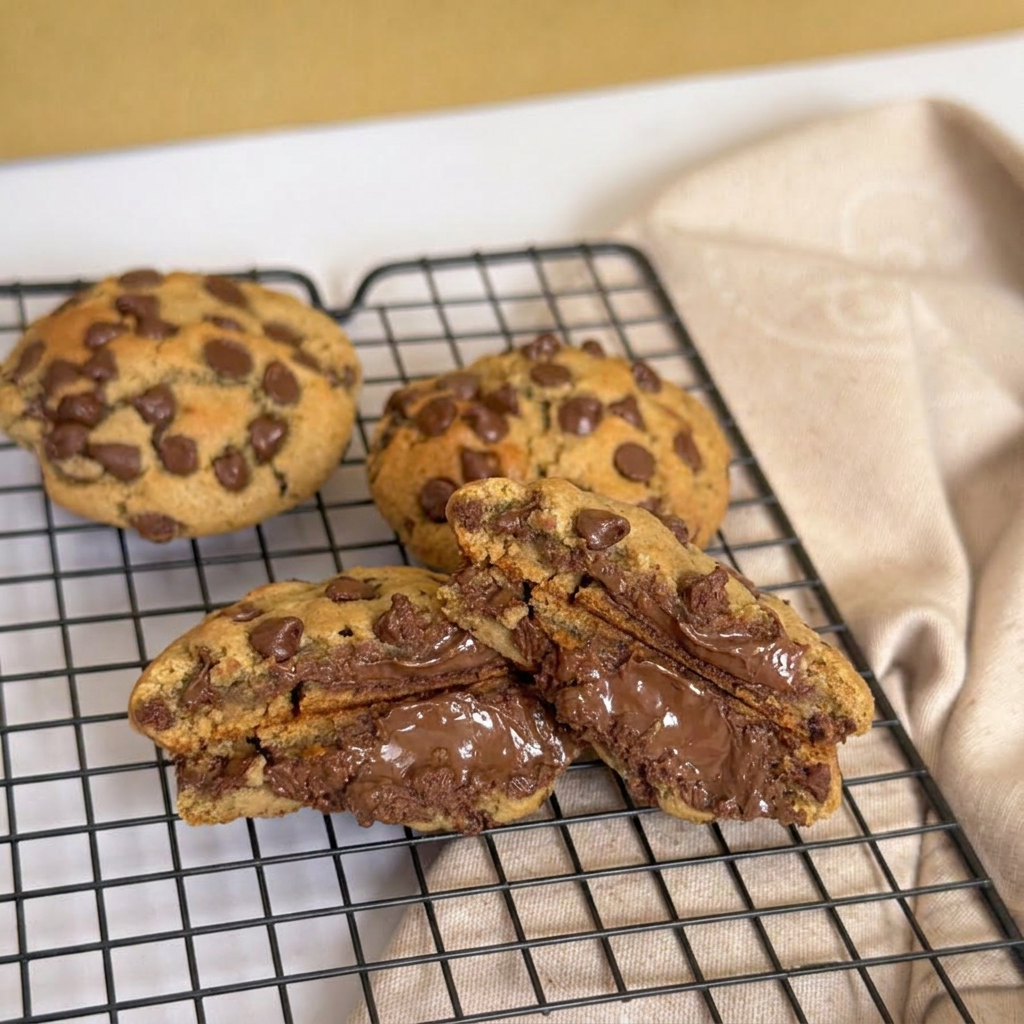 Uma unidade do Cookie Clássico Recheado com Nutella Nosso irresistível cookie tradicional é feito com massa amanteigada dourada por fora e macia por dentro, repleta de generosas gotas de chocolate nobre. Para deixar ainda mais perfeito, ele é recheado com Nutella, proporcionando uma explosão de sabor a cada mordida!