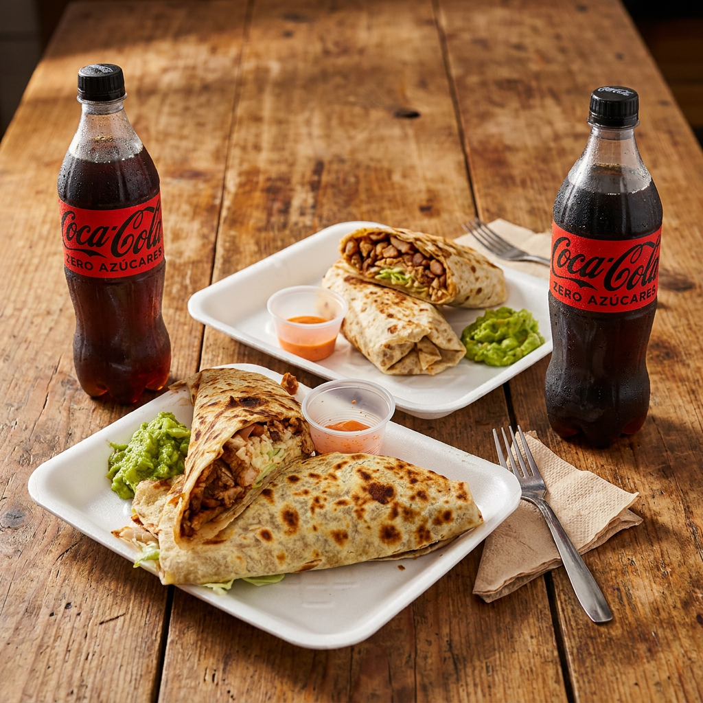 2 Burritos de Pastor + 2 Coca Cola