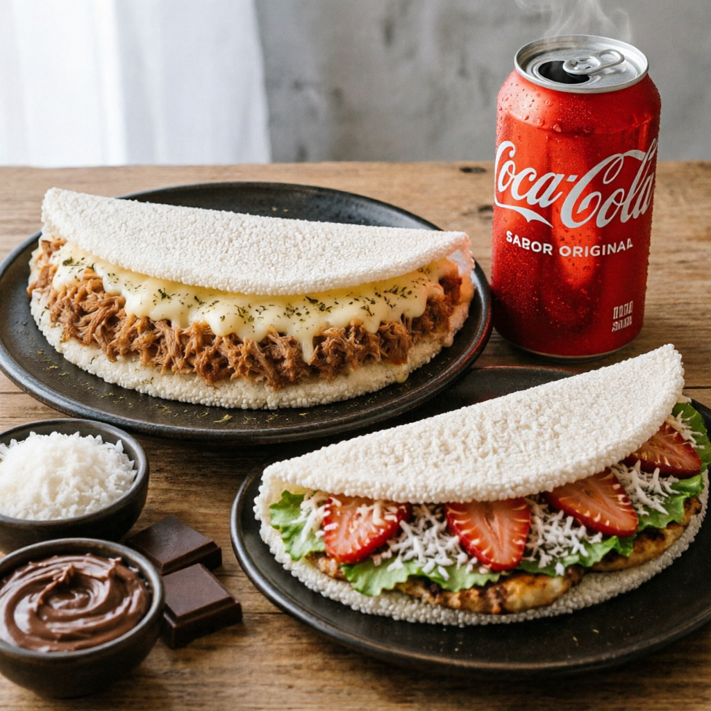 Se delicie uma uma maravilhosa tapioca com proteína da sua escolha acompanhada de mussarela ou Catupiry. Para finalizar leve uma tapioca doce do sabor disponível e uma deliciosa coca cola gelada.