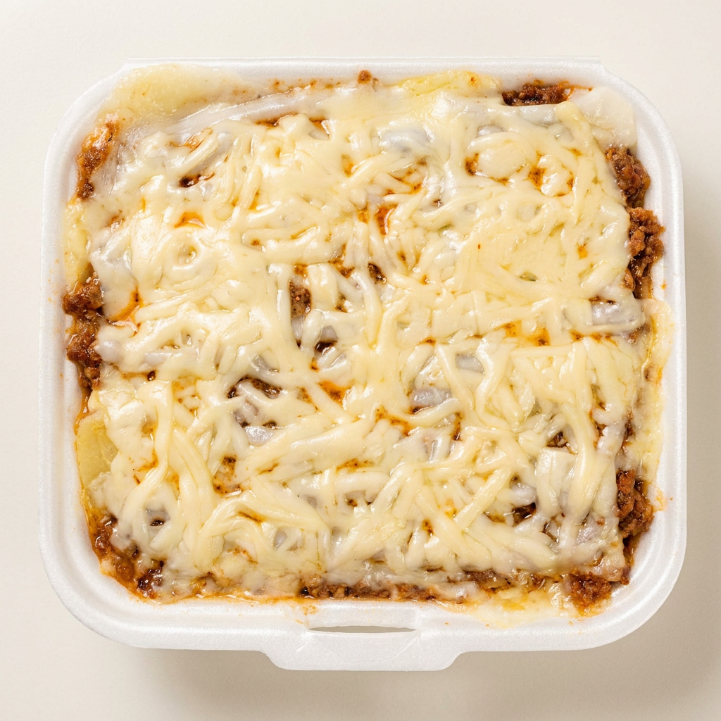 Batata, carne com molho, requeijão, cheddar, mussarela 500G