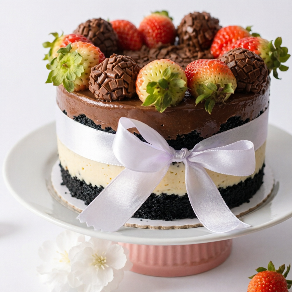 Massa black, recheio de brigadeiro tradicional e beijinho cremoso.