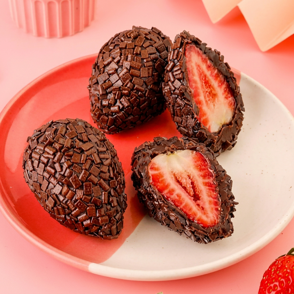 Coxinha de Morango com Brigadeiro
Uma explosão de sabor em cada mordida! Nossa Coxinha de Morango é preparada com um morango fresco e selecionado, envolvido por uma camada generosa de brigadeiro cremoso e finalizada com delicioso granulado de chocolate.
