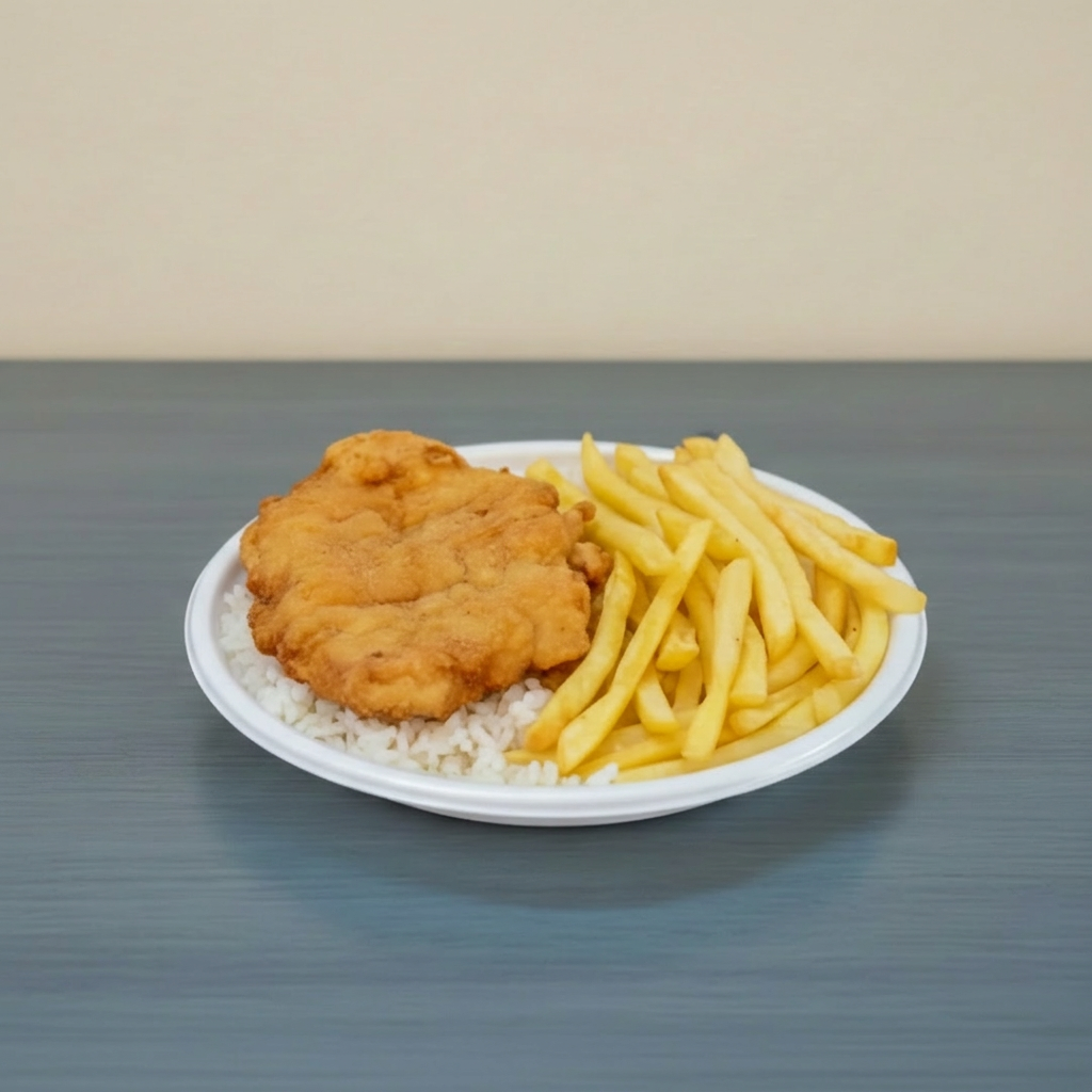 Marmita com delicioso filé de frango empanado na massa crocante acompanhado de arroz branco, e batatas fritas.
Marmita indicada para 01 pessoa.
tamanho da marmita 500ml
com peso aproximado de 300g