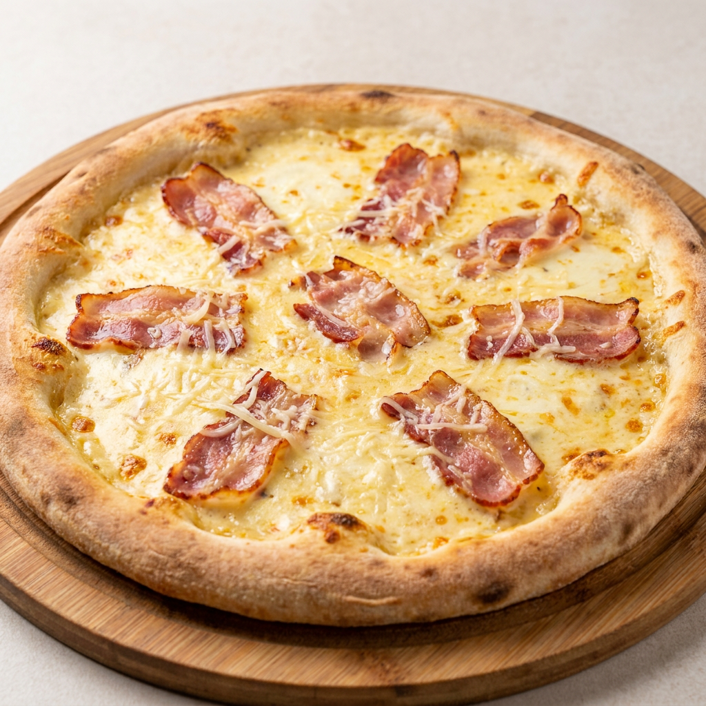 Pizza de 30cm. Mozzarella, parmesão, molho carbonara