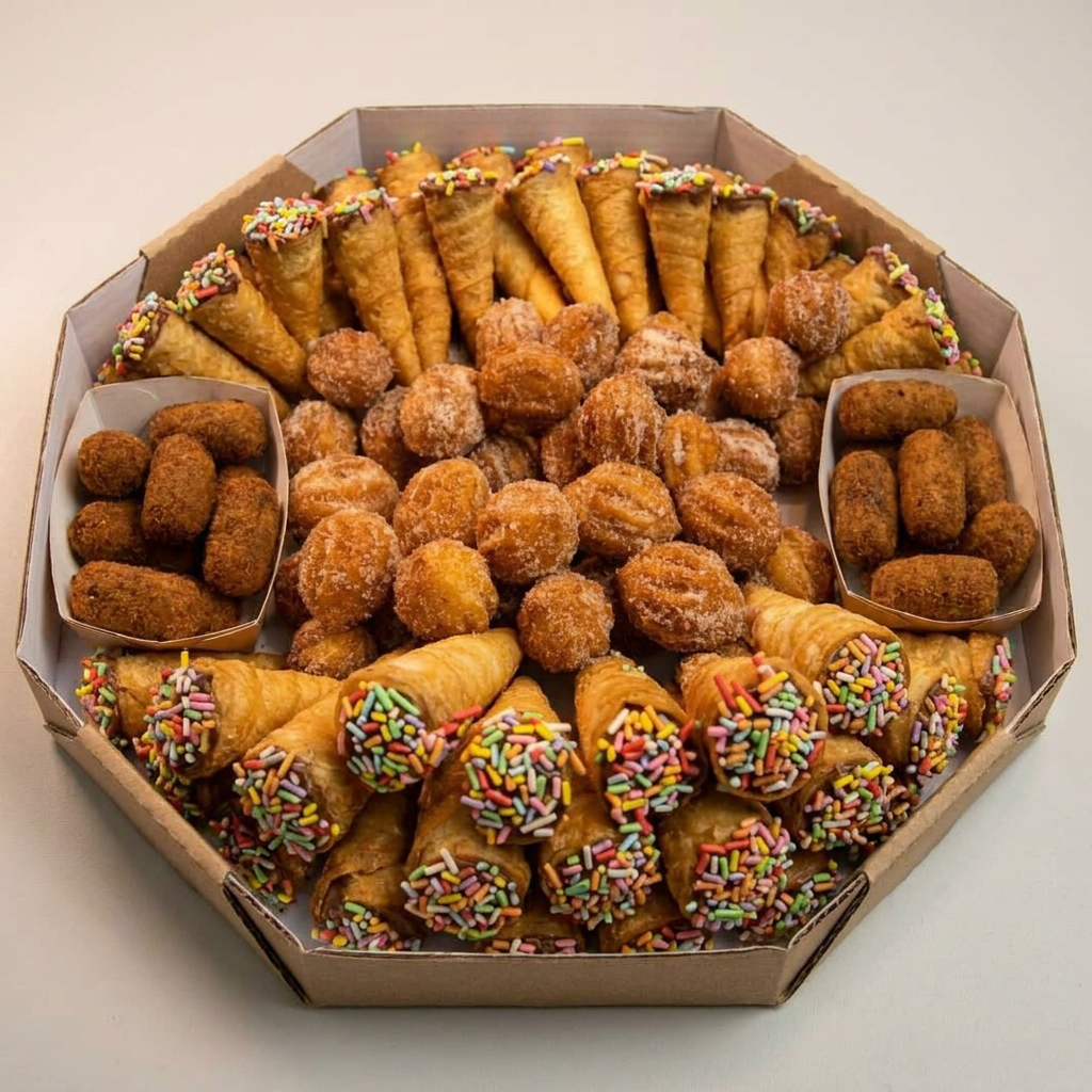 Churros de chocolate, canudinho de brigadeiro e bolinho de carne ( 03 sabores)