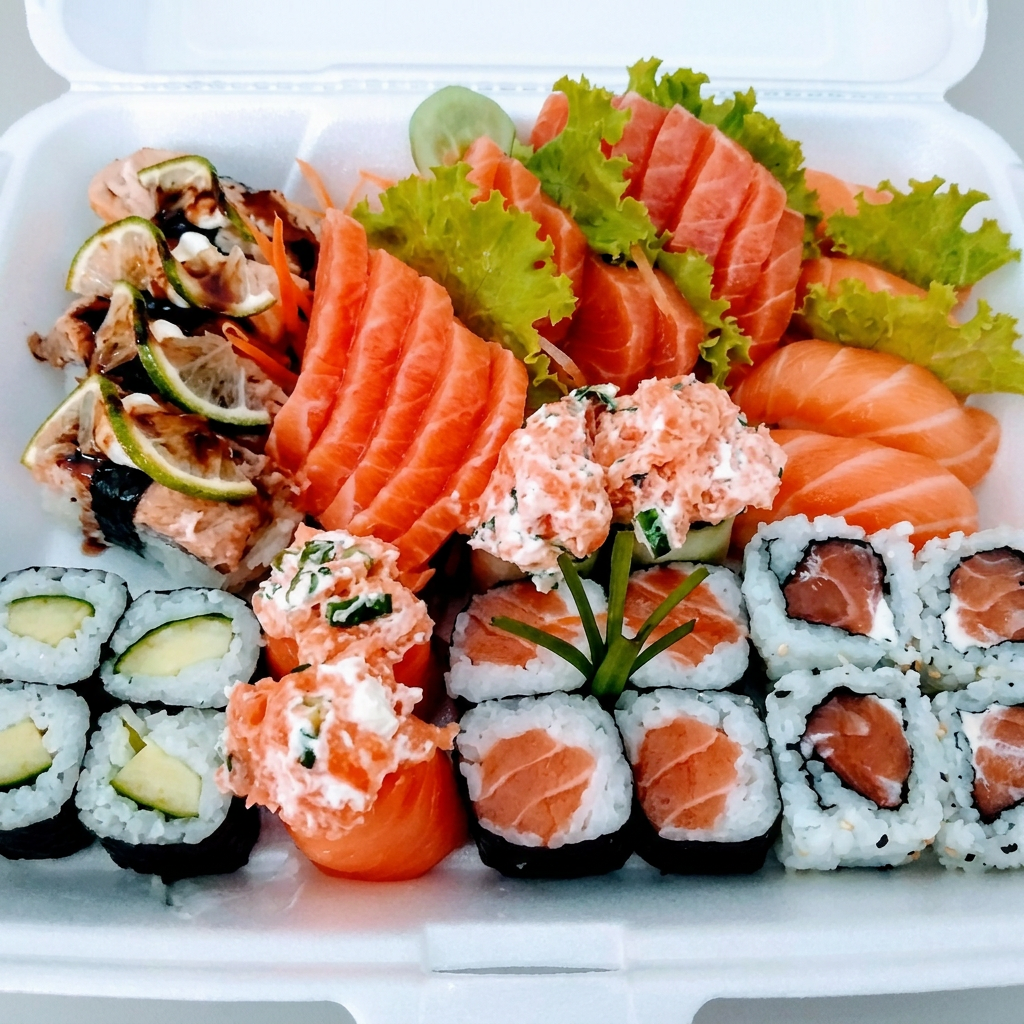 16 sashimis, 8 niguiris, 4 hot roll, 8 uramakis, 8 hossomakis e 4 joes.
acompanha shoyu e tarê