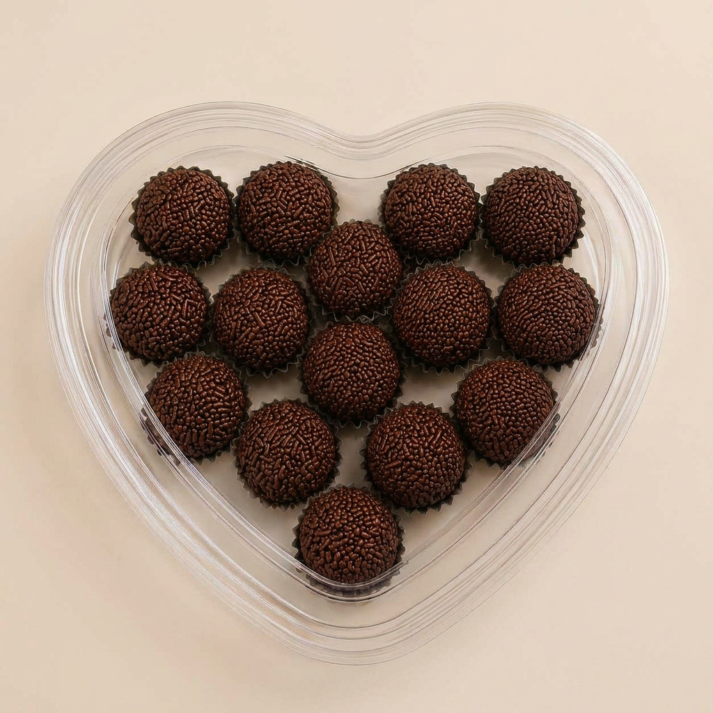 Coração composto por 15 brigadeiros tradicionais irresistíveis. Perfeito para presentear!