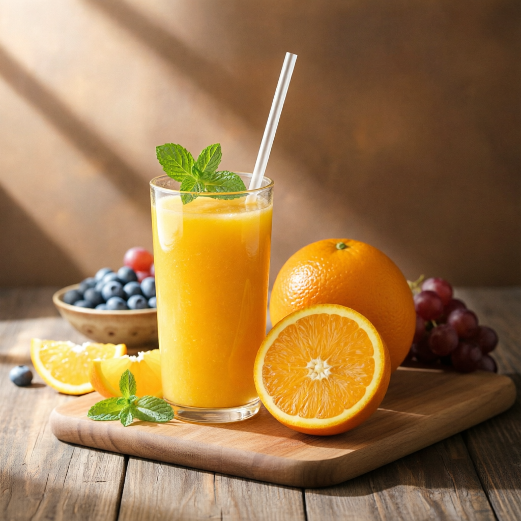 300ml de suco de laranja feito na hora.