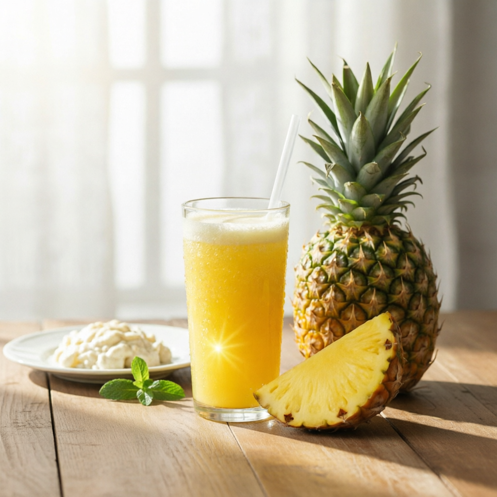 300ml de suco de abacaxi feito na hora.