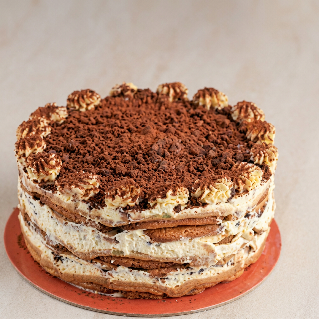 CREME DE QUEIJO INTERCALADO COM BOLACHA CHAMPAGNE E CHOCOLATE E CAFE.PRODUTO CONGELADO.FOTO ILUSTRATIVA